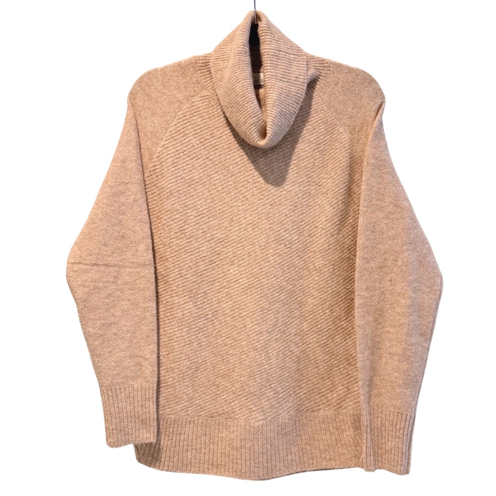 Becool Womens USA M/L Cowl Neck Sweater Ribbed Knit‎ Pullover Top Beige